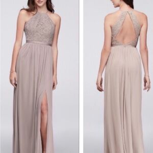 David's Bridal Elegant Taupe Backless Dress